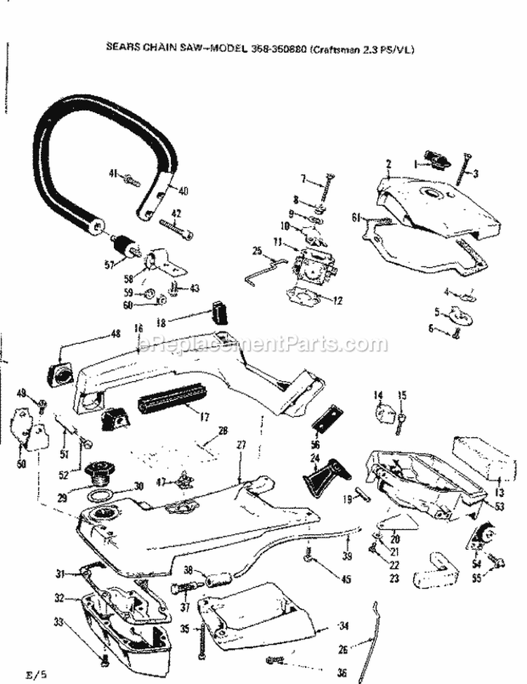 Page E Diagram and Parts List for 358350880  Craftsman Chainsaw
