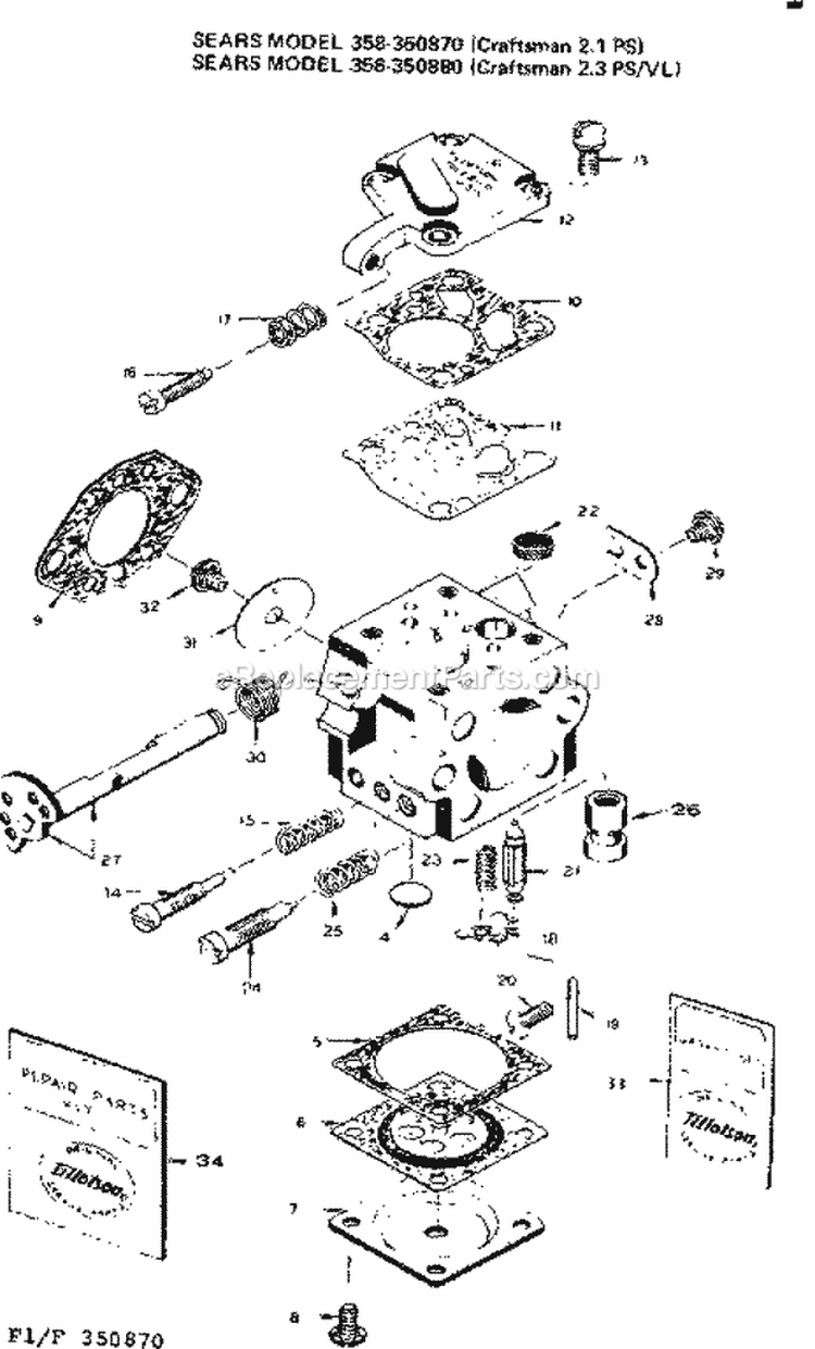 Carburetor Diagram and Parts List for 358350880  Craftsman Chainsaw