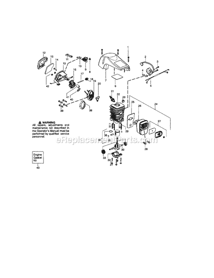 Cylinder/Shield/Crankshaft Diagram and Parts List for 358350880  Craftsman Chainsaw