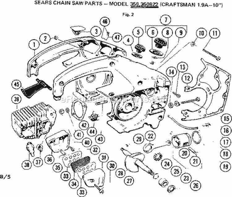 Main Frame Diagram and Parts List for 358350931  Craftsman Chainsaw