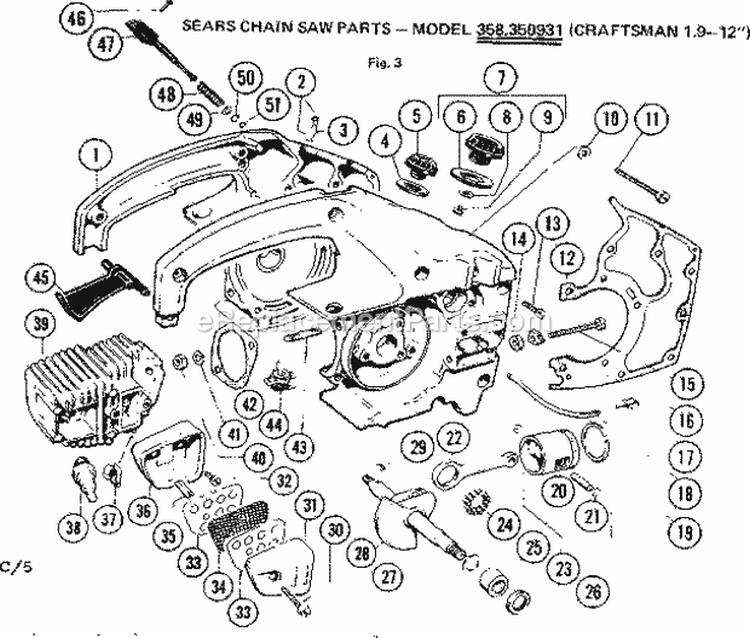 Page C Diagram and Parts List for 358350931  Craftsman Chainsaw