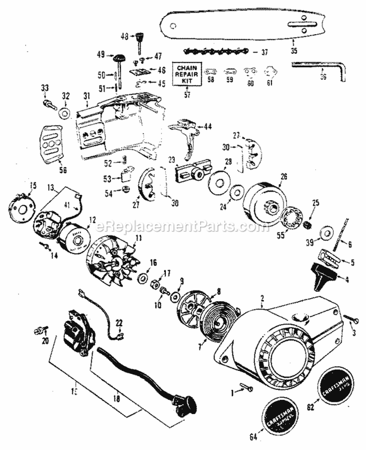 Page A Diagram and Parts List for 358350950  Craftsman Chainsaw