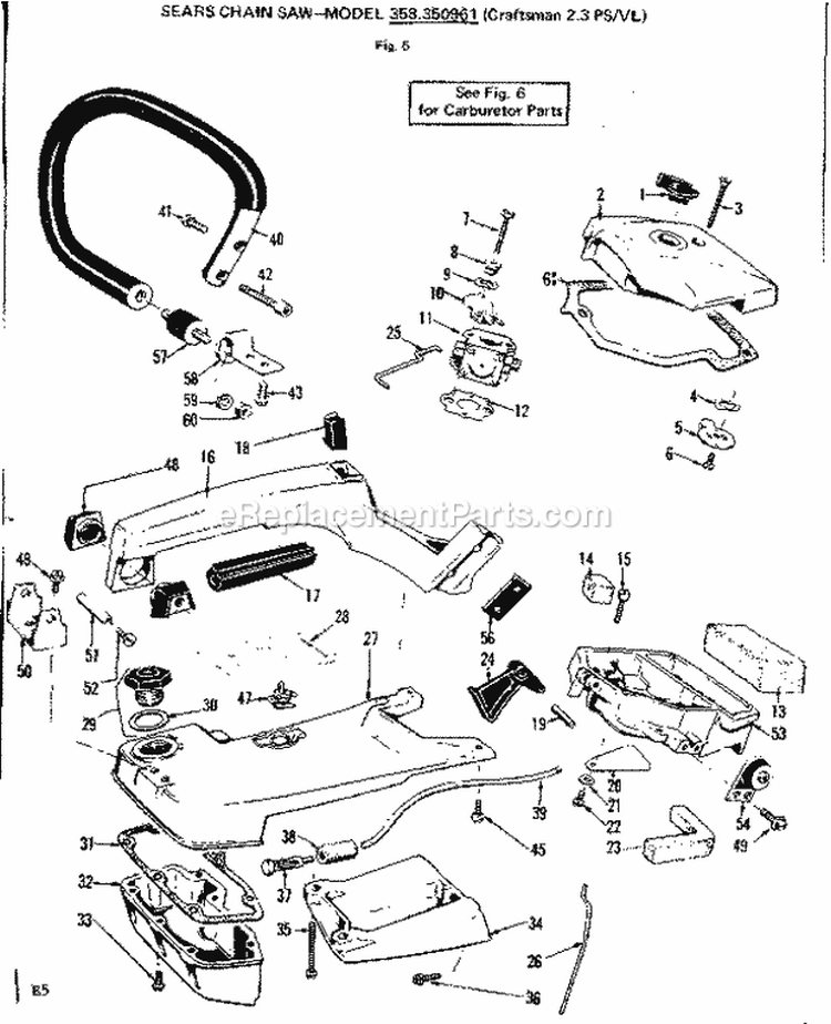 Page E Diagram and Parts List for 358350951  Craftsman Chainsaw