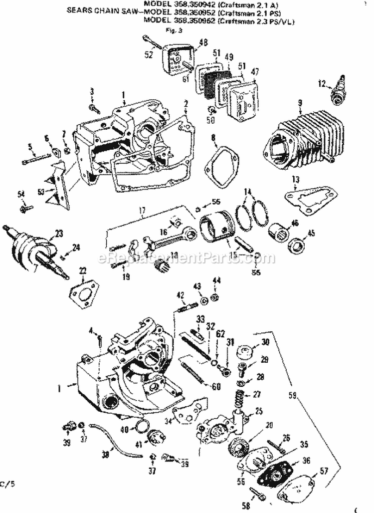Page C Diagram and Parts List for 358350952  Craftsman Chainsaw
