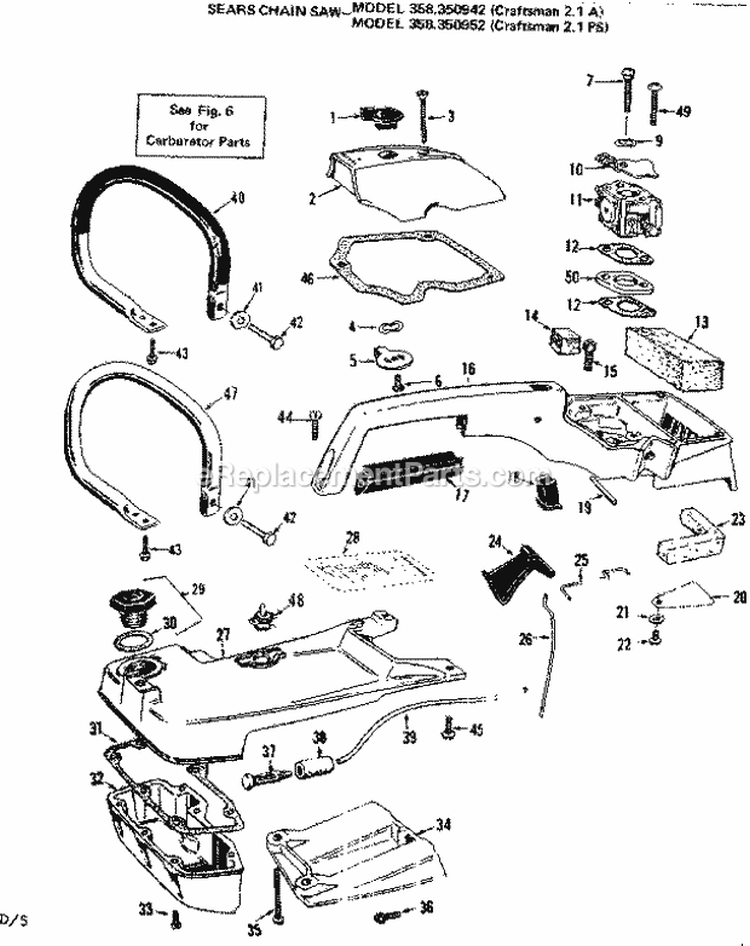 Page D Diagram and Parts List for 358350952  Craftsman Chainsaw