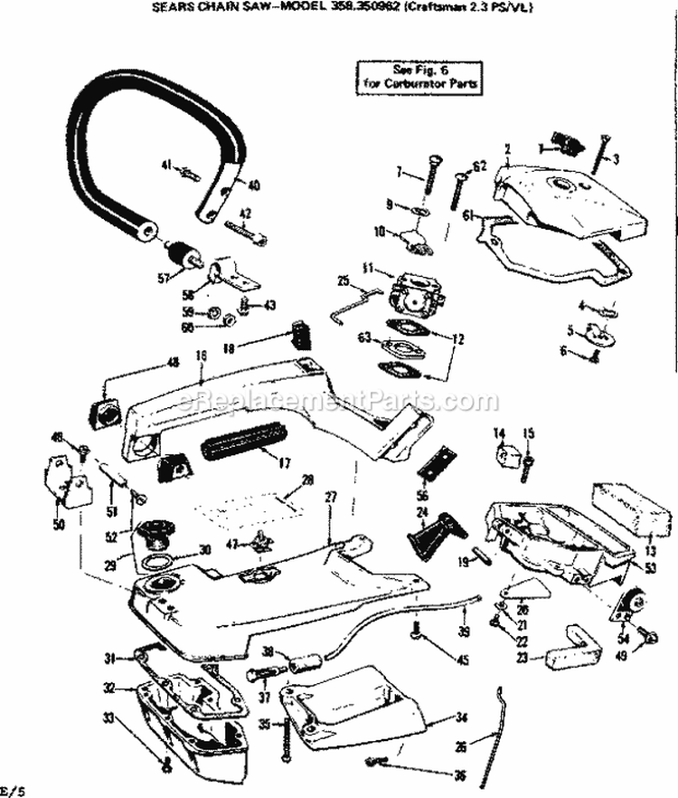 Page E Diagram and Parts List for 358350952  Craftsman Chainsaw
