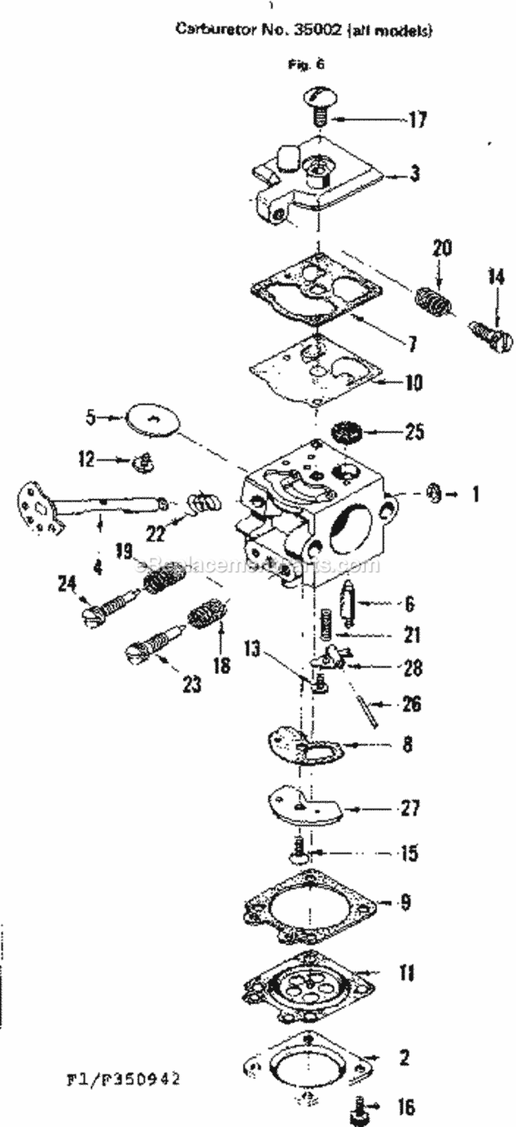 Page F Diagram and Parts List for 358350952  Craftsman Chainsaw