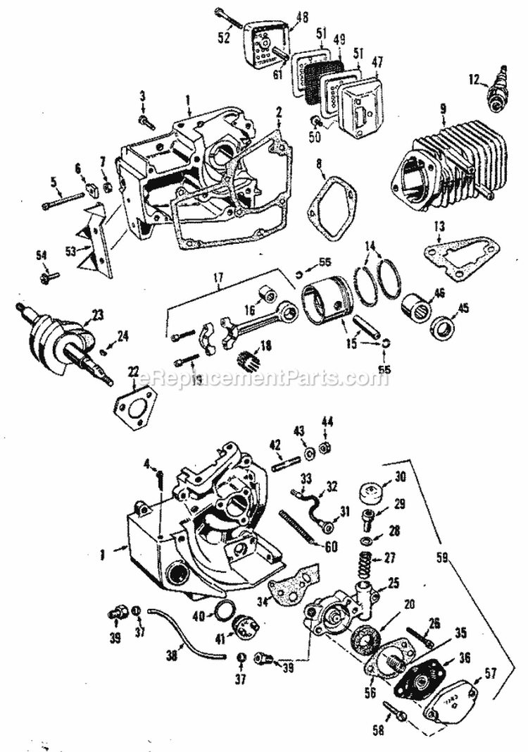 Pump Assembly Diagram and Parts List for 358350960  Craftsman Chainsaw