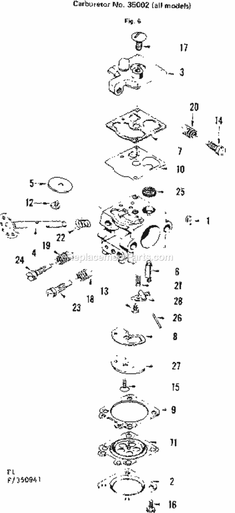 Carburetor Diagram and Parts List for 358350961  Craftsman Chainsaw
