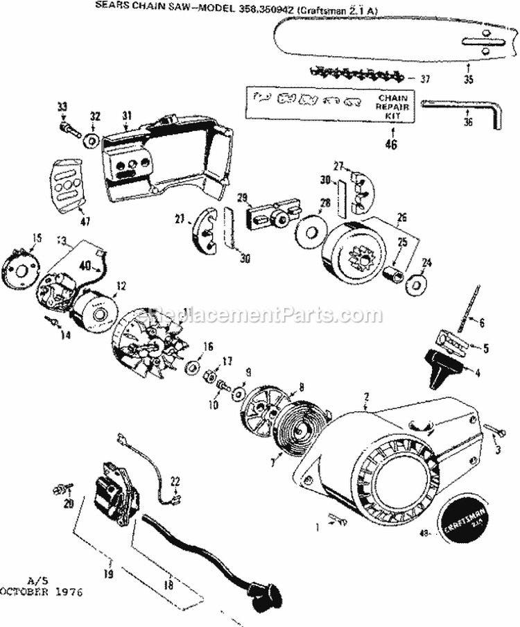 Page A Diagram and Parts List for 358350962  Craftsman Chainsaw