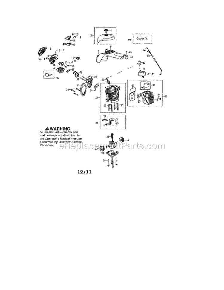 Cylinder / Shield / Muffler Diagram and Parts List for 358350981  Craftsman Chainsaw