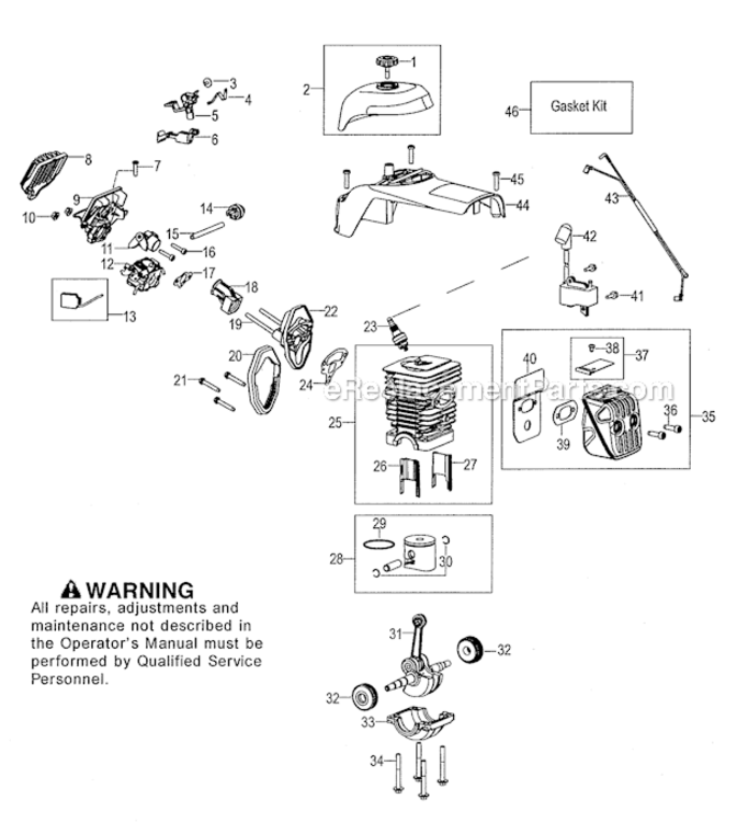 CylinderMufflerShield Diagram and Parts List for 358350982  Craftsman Chainsaw