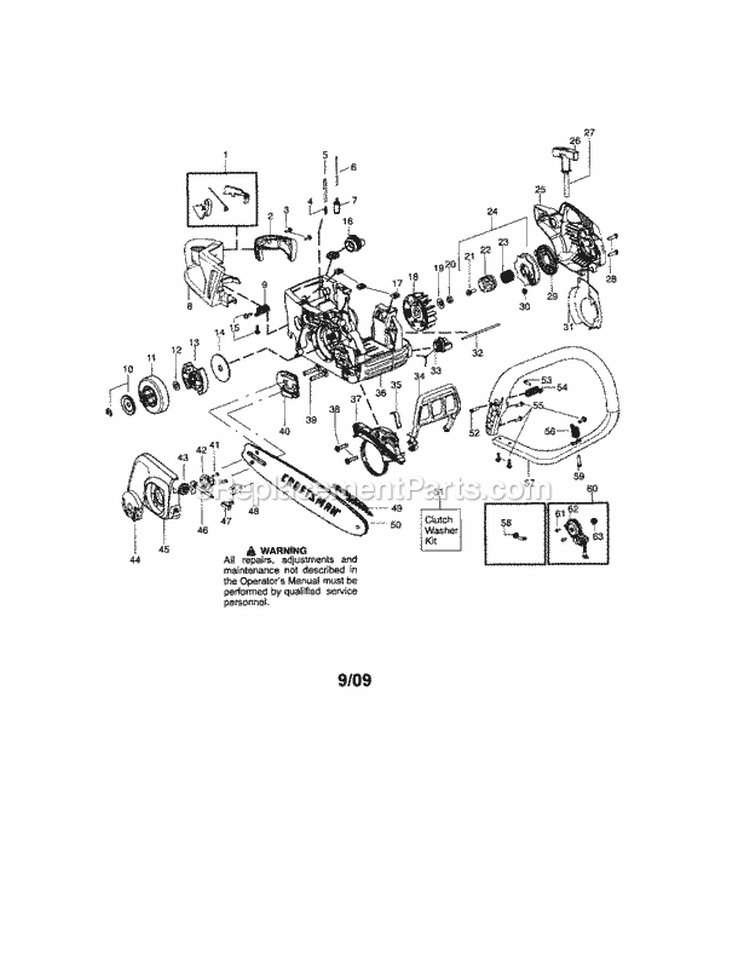 Chassis / Bar / Handle Diagram and Parts List for 358350990  Craftsman Chainsaw