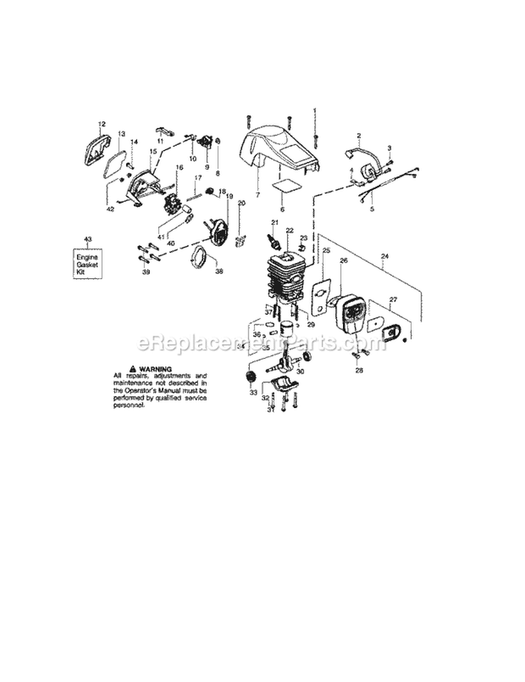 Cylinder / Shield / Crankshaft Diagram and Parts List for 358350990  Craftsman Chainsaw