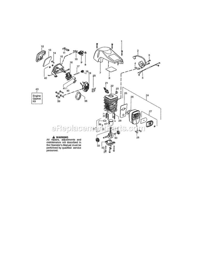 Shield / Cylinder / Crankshaft Diagram and Parts List for 358350991  Craftsman Chainsaw
