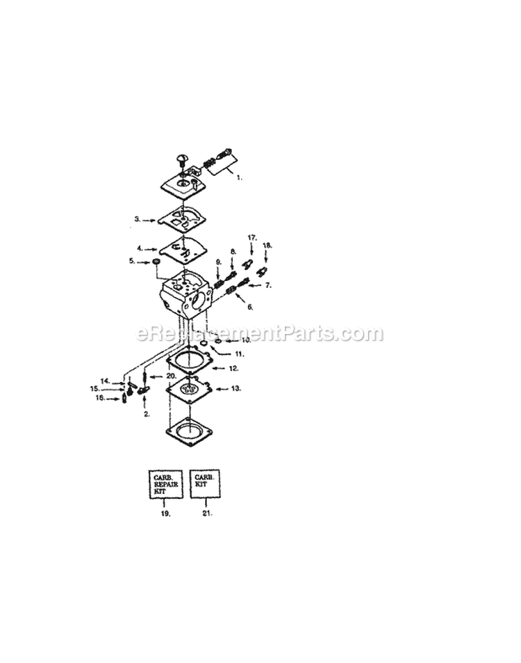 Carburetor Diagram and Parts List for 358351040  Craftsman Chainsaw