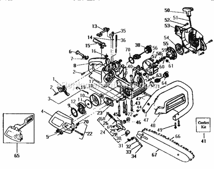 Replacement Parts Diagram and Parts List for 358351041  Craftsman Chainsaw
