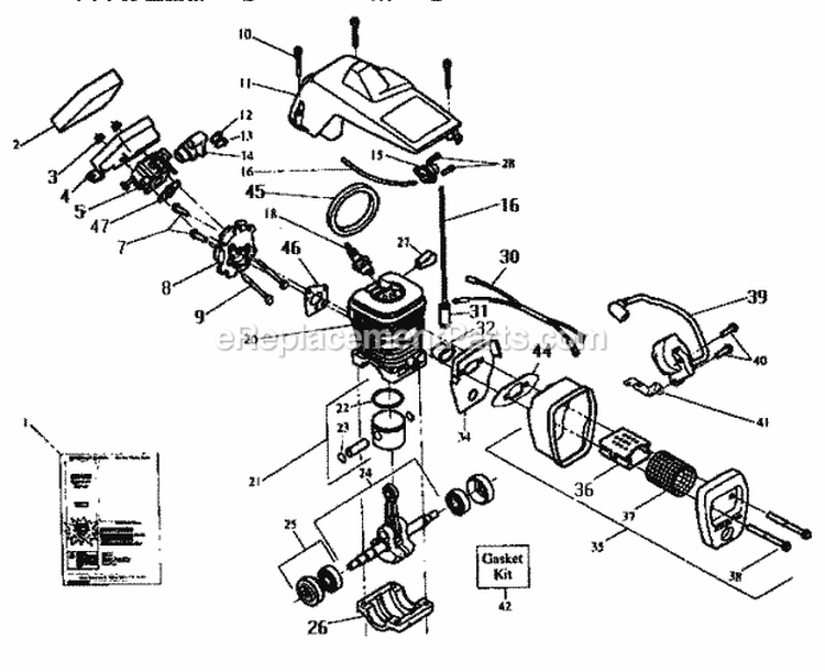Motor Breakdown Diagram and Parts List for 358351041  Craftsman Chainsaw