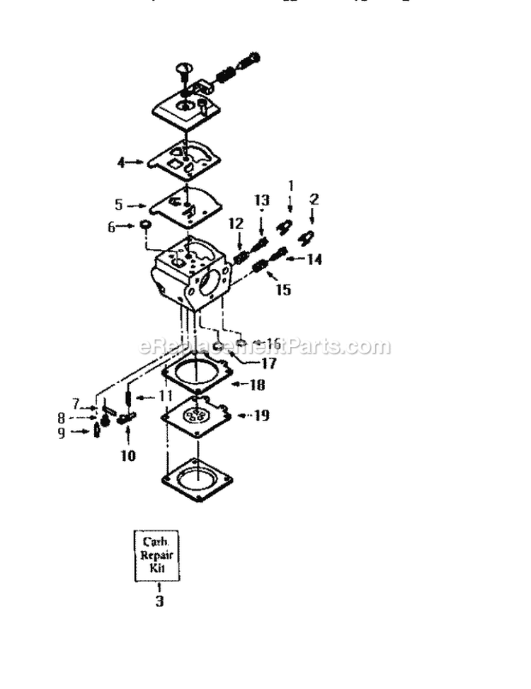 Carburetor Diagram and Parts List for 358351041  Craftsman Chainsaw