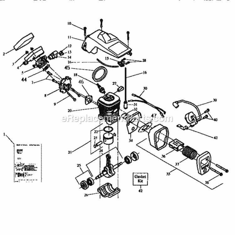 Cylinder Diagram and Parts List for 358351061  Craftsman Chainsaw