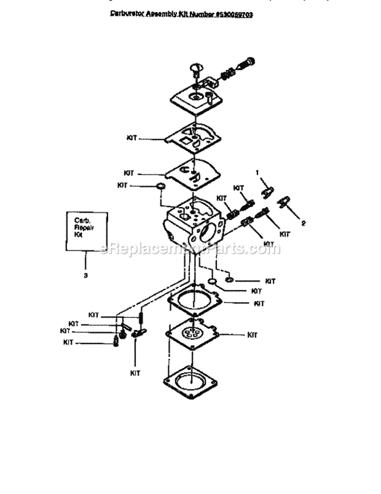 Carburetor Diagram and Parts List for 358351062  Craftsman Chainsaw