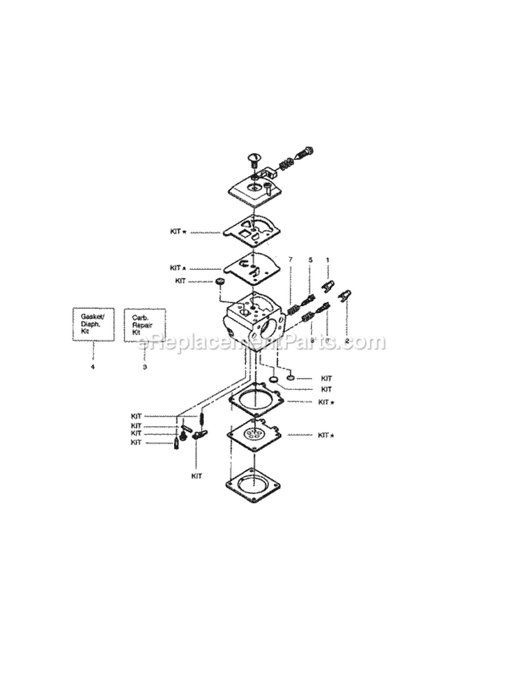 Carburetor Diagram and Parts List for 358351063  Craftsman Chainsaw