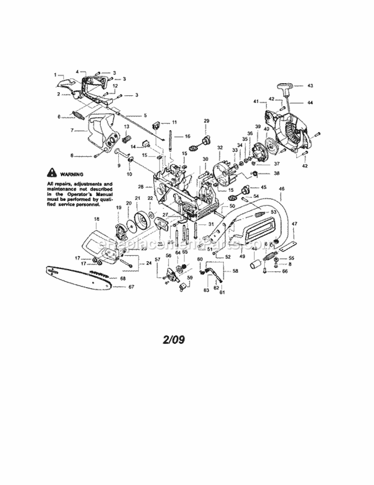 Chassis / Bar / Handle Diagram and Parts List for 358351081  Craftsman Chainsaw