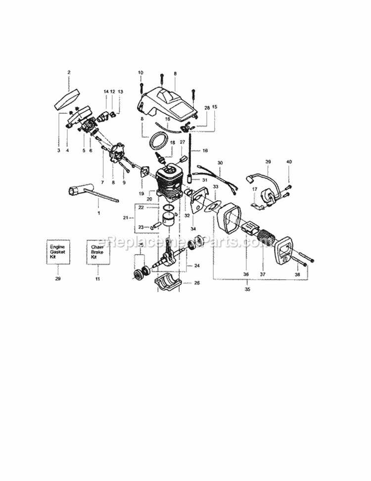 Cylinder / Shield / Crankshaft Diagram and Parts List for 358351081  Craftsman Chainsaw