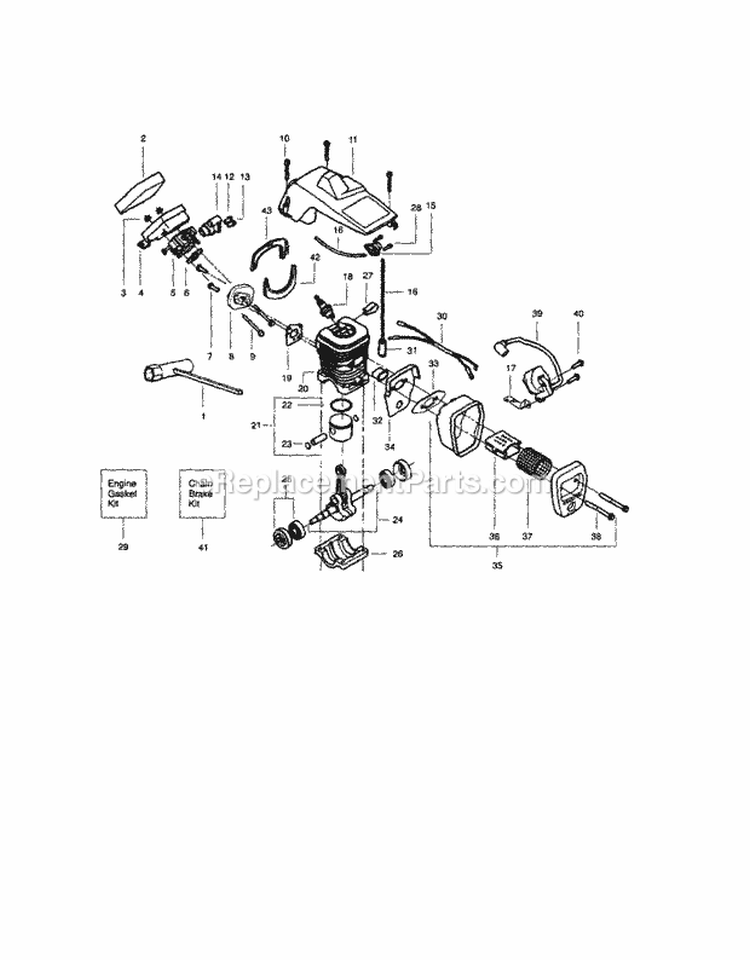 Cylinder / Shield / Crankshaft Diagram and Parts List for 358351162  Craftsman Chainsaw