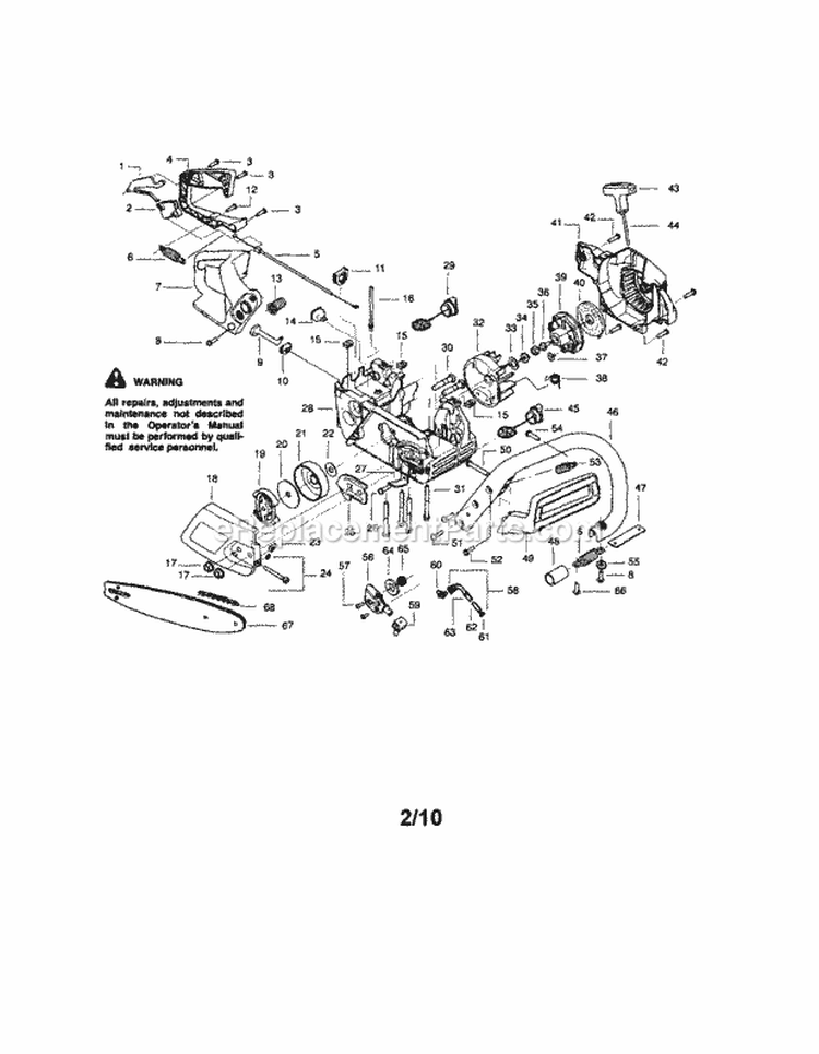 Chassis / Bar / Handle Diagram and Parts List for 358351182  Craftsman Chainsaw