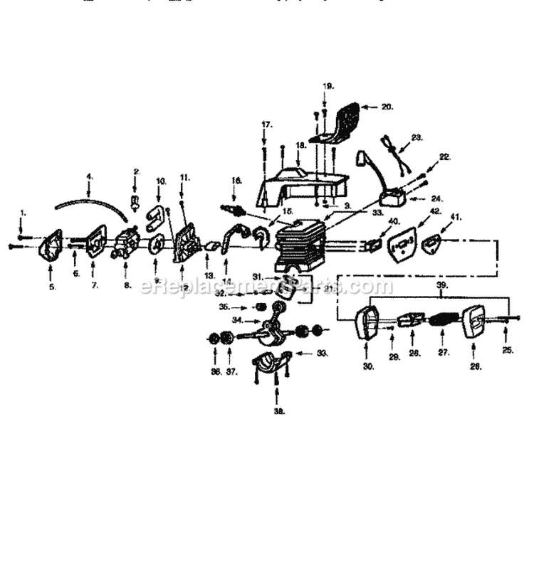 Main Frame Diagram and Parts List for 358351191  Craftsman Chainsaw
