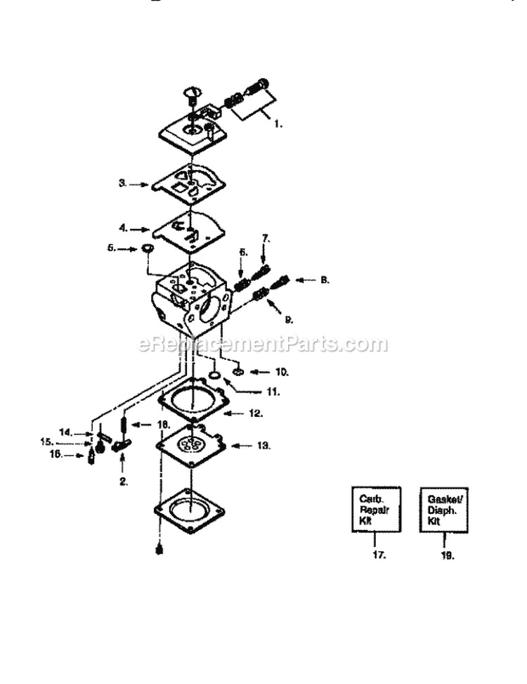 Carburetor Diagram and Parts List for 358351191  Craftsman Chainsaw