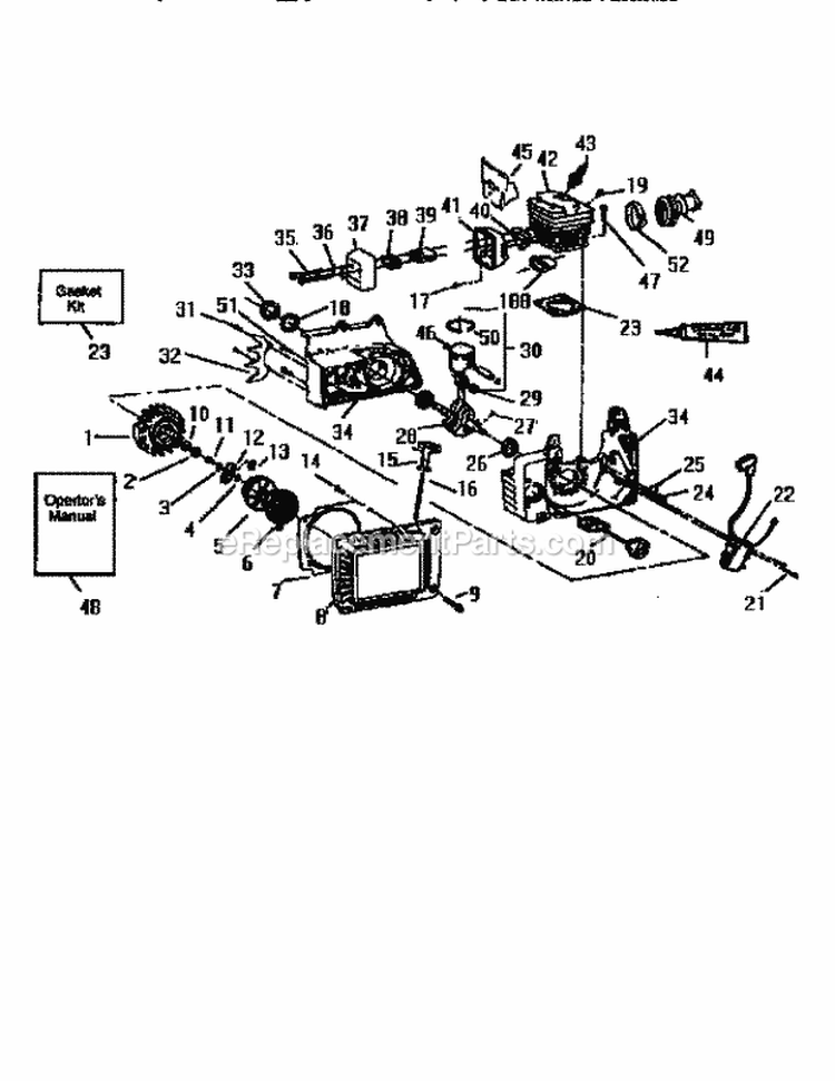 Cylinder Diagram and Parts List for 358351201  Craftsman Chainsaw