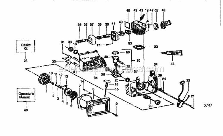 Engine Diagram and Parts List for 358351202  Craftsman Chainsaw