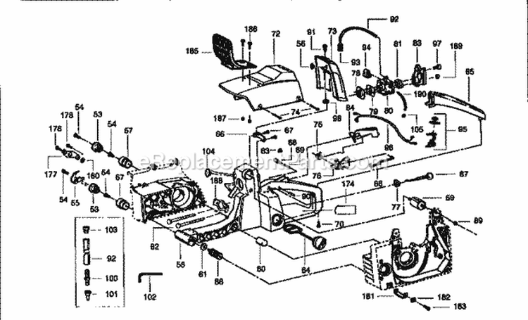 Main Frame Diagram and Parts List for 358351202  Craftsman Chainsaw