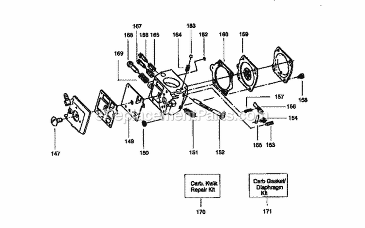 Carburetor Diagram and Parts List for 358351202  Craftsman Chainsaw