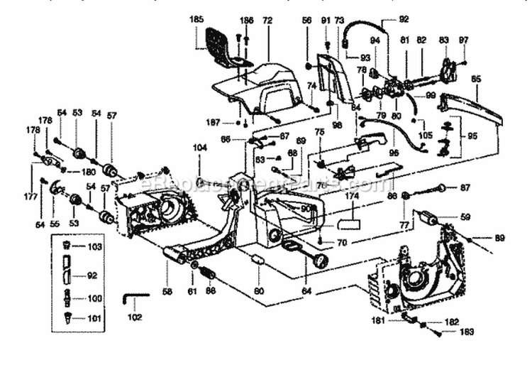 Main Frame Diagram and Parts List for 358351240  Craftsman Chainsaw