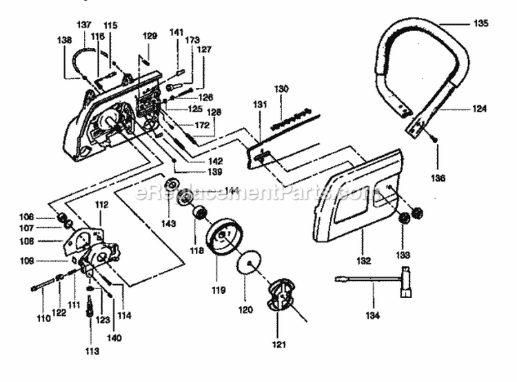 Handle Assembly Diagram and Parts List for 358351240  Craftsman Chainsaw