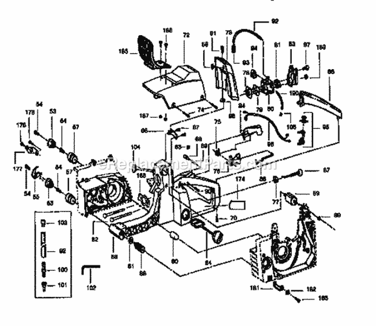Main Frame Diagram and Parts List for 358351242  Craftsman Chainsaw