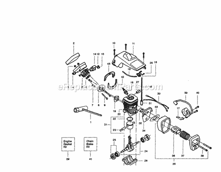 Crankshaft Diagram and Parts List for 358351380  Craftsman Chainsaw