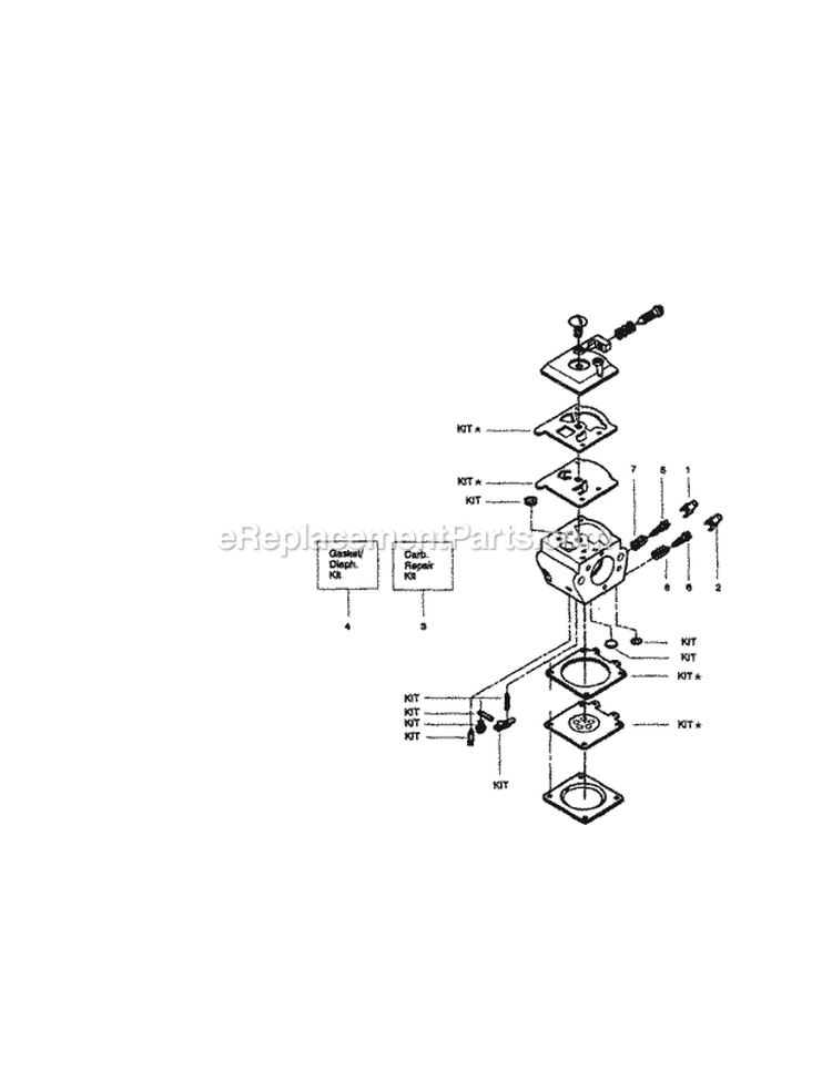 Carburetor Diagram and Parts List for 358351450  Craftsman Chainsaw