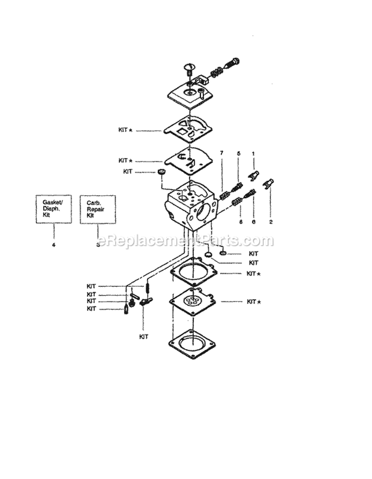 Carburetor Diagram and Parts List for 358351460  Craftsman Chainsaw
