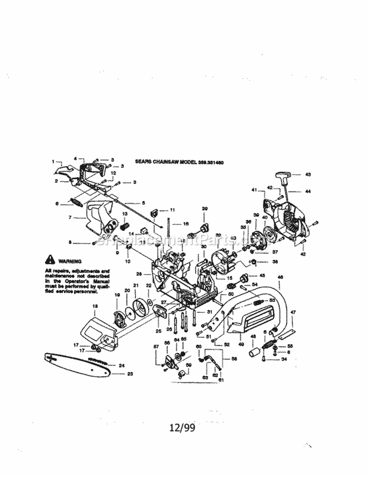 Chainsaw Diagram and Parts List for 358351480  Craftsman Chainsaw