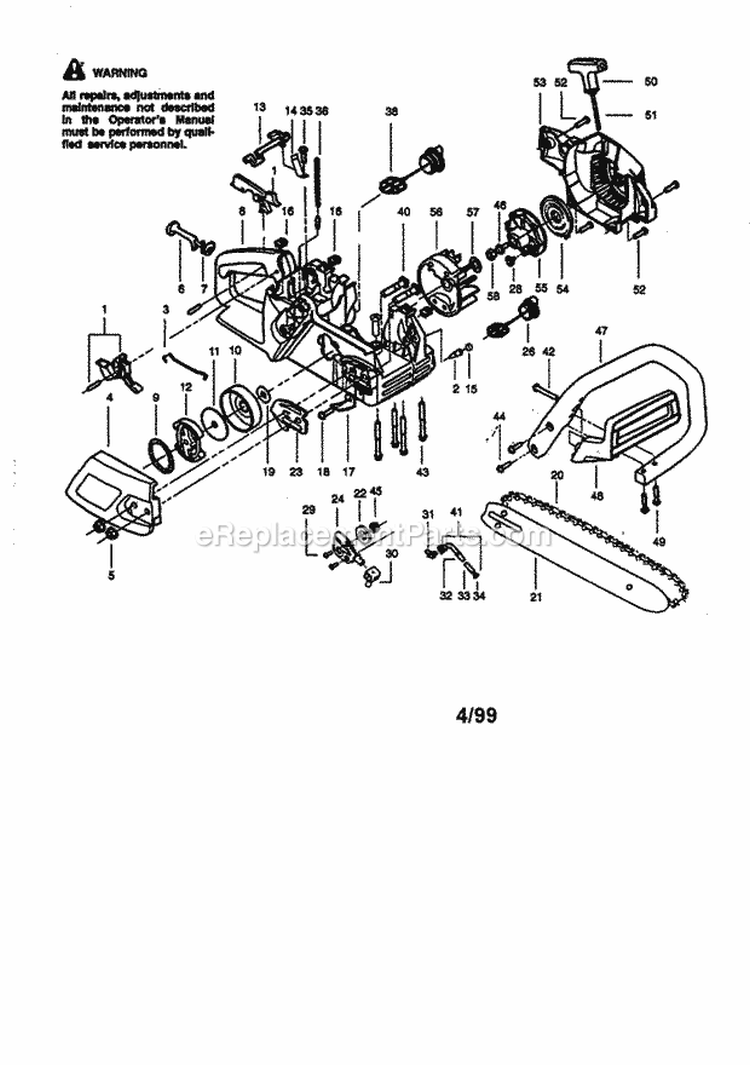 Main Frame Diagram and Parts List for 358351560  Craftsman Chainsaw