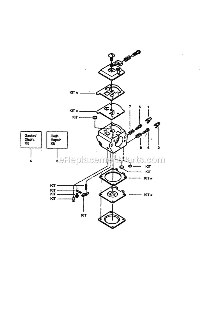 Carburetor Kit Diagram and Parts List for 358351560  Craftsman Chainsaw