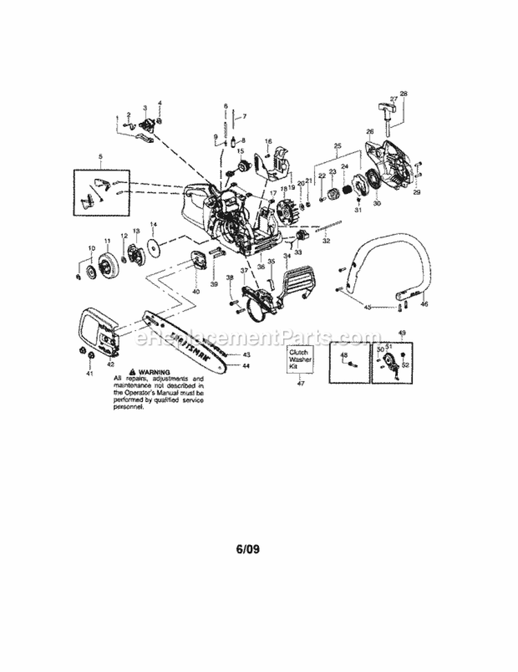 Chassis / Bar / Handle Diagram and Parts List for 358351600  Craftsman Chainsaw