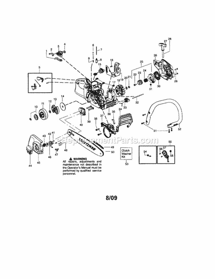 Chassis / Bar / Handle Diagram and Parts List for 358351610  Craftsman Chainsaw