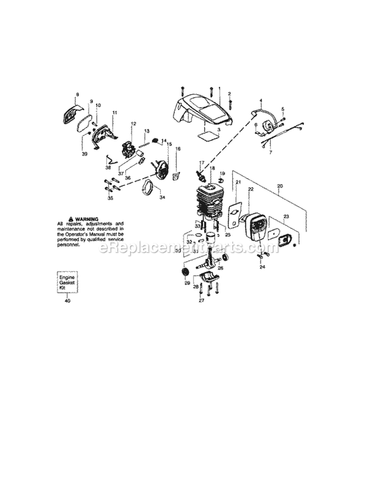 Cylinder / Crankshaft Diagram and Parts List for 358351610  Craftsman Chainsaw