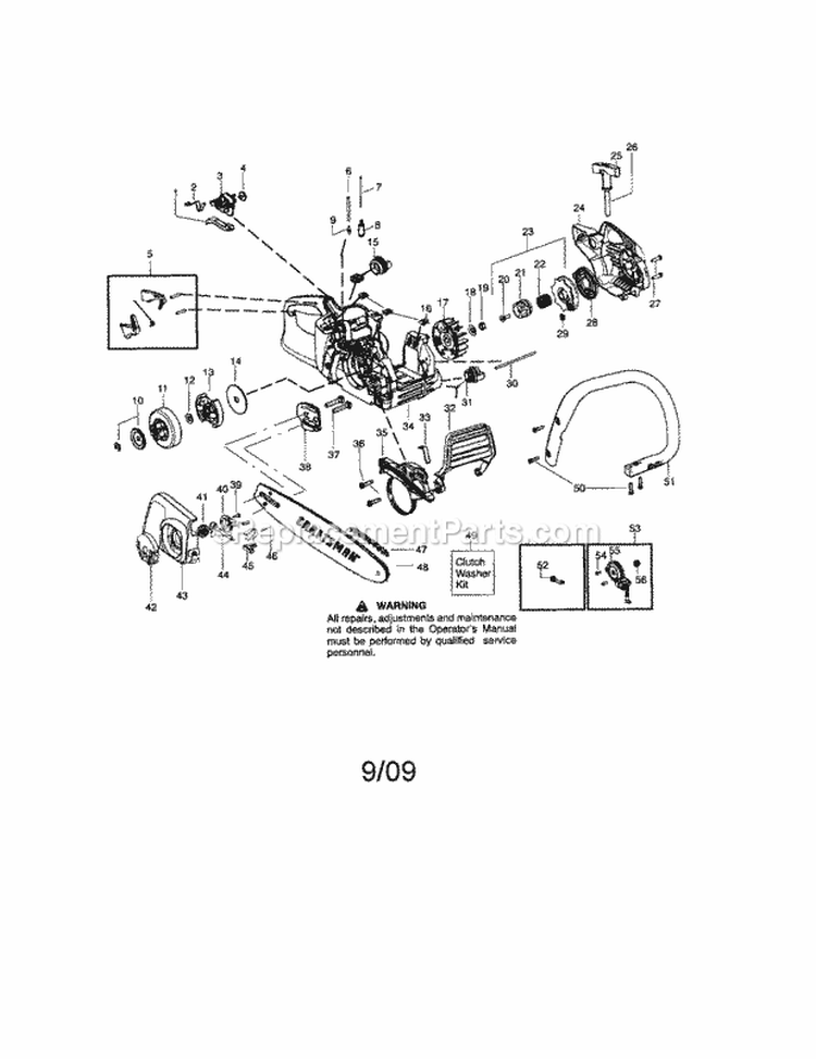 Chassis / Bar / Handle Diagram and Parts List for 358351700  Craftsman Chainsaw