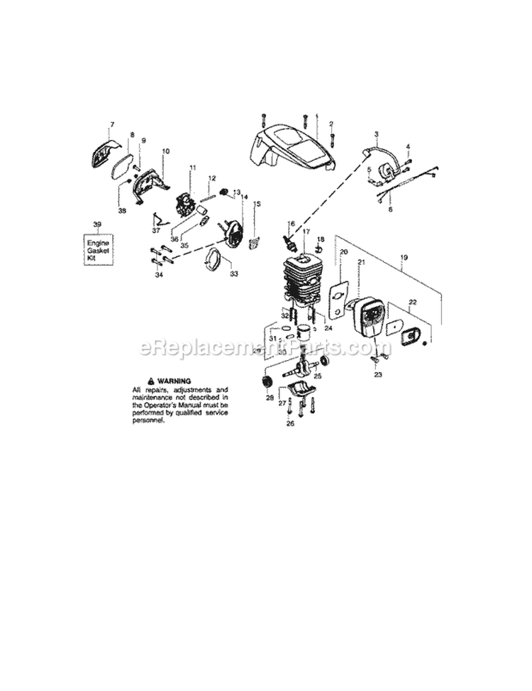 Cylinder / Shield / Crankshaft Diagram and Parts List for 358351700  Craftsman Chainsaw